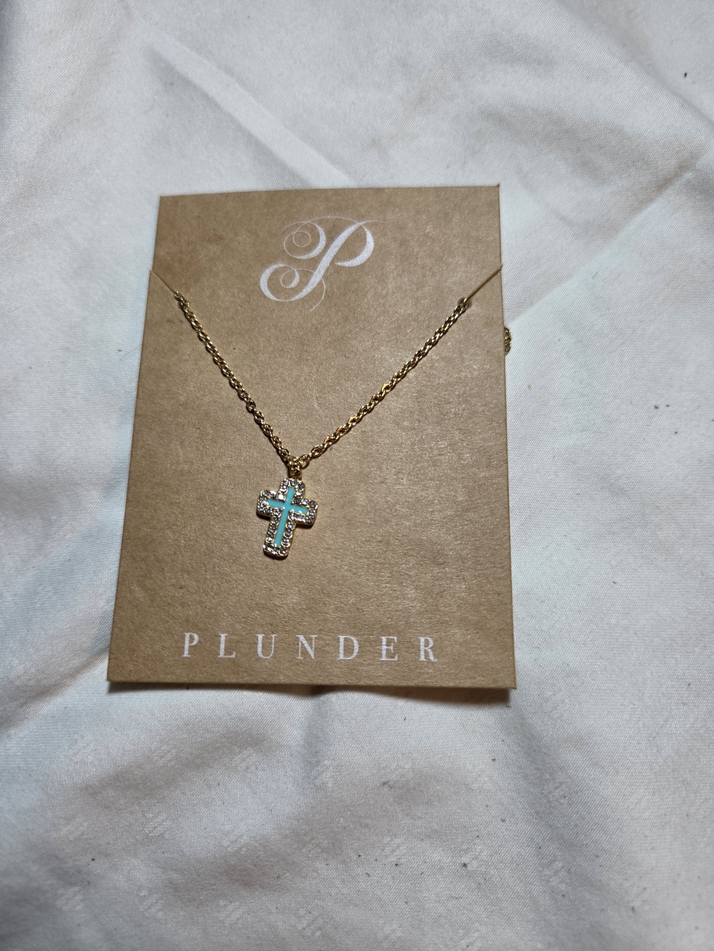 Plunder Gold Chain Necklace with Turquoise Cross Pendant